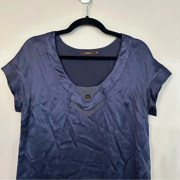 Reiss Women's Short Sleeve Scoop Neck Navy Blue 100% Silk Dress Size 4 GUC - Picture 3 of 8